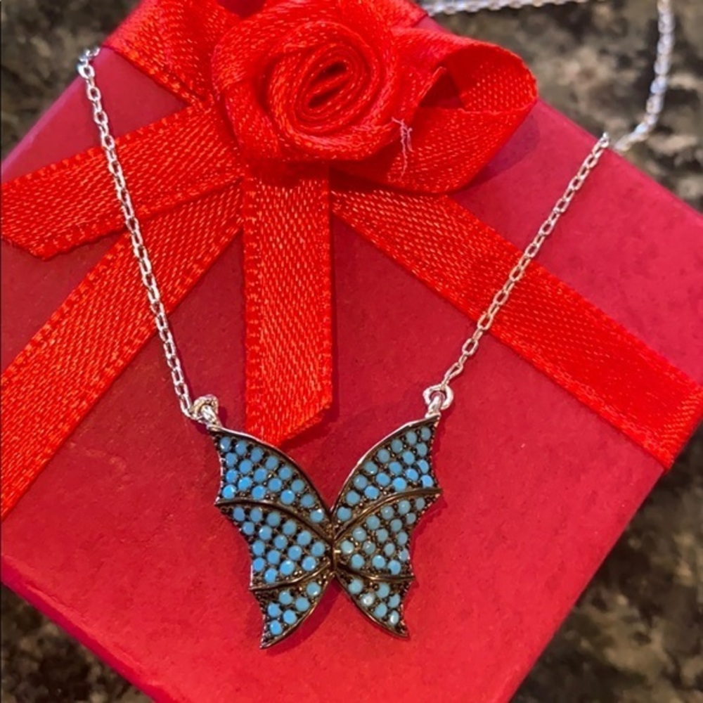 🦋 Sterling Silver Butterfly Blue CZ Necklace